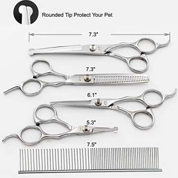 Dog Grooming Scissors Kit with Round Tip, Set of 5 Cat Dog Scissors, Stainless Steel Pet Grooming Sh...