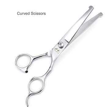 Dog Grooming Scissors Kit with Round Tip, Set of 5 Cat Dog Scissors, Stainless Steel Pet Grooming Shears, Straight, Curved, Thinning Shears, Comb for Full Body, Face, Nose, Ear & Paw