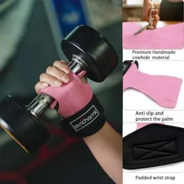 Wrist Straps for Weightlifting with Wrist Wraps,Leather Weight Lifting Wrist Wraps Grip Assistance Deadlift Straps Workout Gym Straps for Men and Women Pink