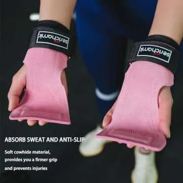 Wrist Straps for Weightlifting with Wrist Wraps,Leather Weight Lifting Wrist Wraps Grip Assistance Deadlift Straps Workout Gym Straps for Men and Women Pink