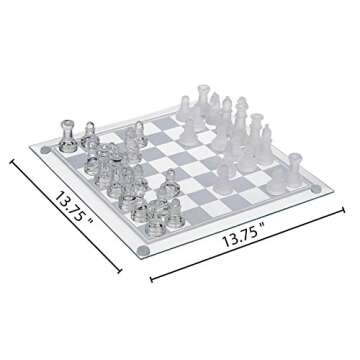 Premium Glass Chess Set, 14 Inch - Elegant Design - Durable Build - 32 Frosted and Clear Pieces - Fe...