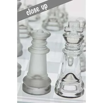 Premium Glass Chess Set, 14 Inch - Elegant Design - Durable Build - 32 Frosted and Clear Pieces - Felted Bottoms - Easy to Carry - Stable & Fully Functional for Chess Lovers