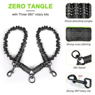 Comfortable Hands-Free Leash for Two Dogs - Reflective Safety