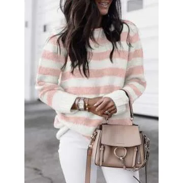 Trendy Crew Neck Striped Color Block Casual Loose Sweater