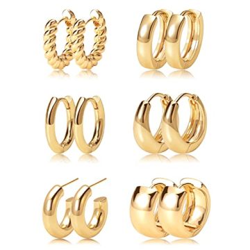 14k Gold Plated Huggie Earrings Set - Hypoallergenic & Stylish