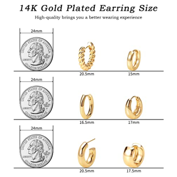 14k Gold Plated Huggie Earrings Set Hypoallergenic Stylish