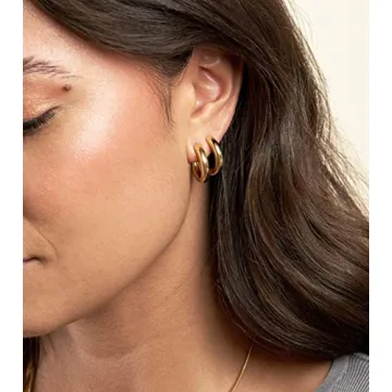 14k Gold Plated Huggie Earrings Set Hypoallergenic Stylish