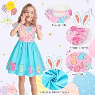 WonderBabe Toddler Girl Easter Bunny Dress 7-8 Years