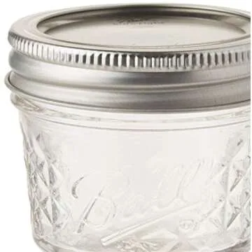 Ball Wide Mouth Quilted Crystal Jelly Jars with Lids and Bands, Used for Canning, Pickling, Juice, Jam, Jelly, Quarter Pint Size 4 Ounce (Pack of 24)