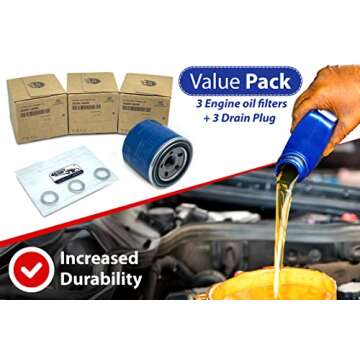 Set of 3 Genuine OEM Engine Oil Filter 26300-35505-ST and Drain Plug Gasket 21513-23001 fit for Hyun...