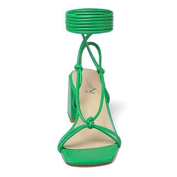 Vivianly Women's Lace Up Chunky Heel Sandals - Elegant Comfort in Green