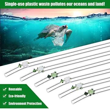 6 Pcs Glass Straw with Design Shatter Resistant Reusable Clear Bent Cute Straws 8 mm x 7.9 Inch with 2 Pcs Cleaning Brush for Drinking Smoothie Cocktail Shakes Beverages(Turtle)