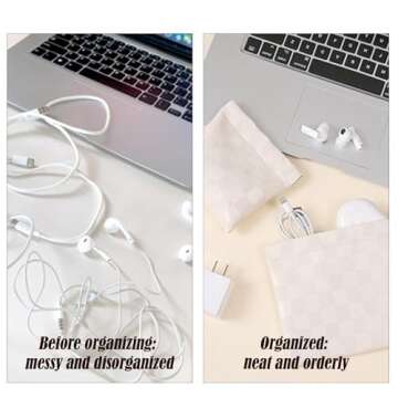 LYDZTION 2 Pieces Checkered Makeup Bag Set for Women, Portable Cosmetic Bag Travel Toiletry Bag Organizer Waterproof Small Makeup Bag Aesthetic Accessories Storage Bag for Women-White