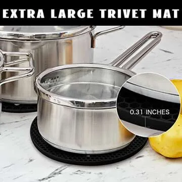 4 Pack Silicone Trivet Mats, 7 Inch & 9 Inch Flexible Heat Resistant Silicone Hot Pads Pot Holders for Kitchen Counter, Round Silicone Trivets for Hot Dishes, Silicone Potholders Jar Opener(Black)