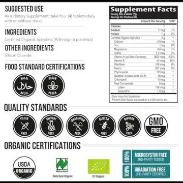 Organic Spirulina Tablets - Highest Nutrient Density & Pure