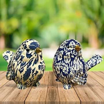 Jolitee Chinoiserie Blue Robin Hand Painted Birds Set of 4 Resin