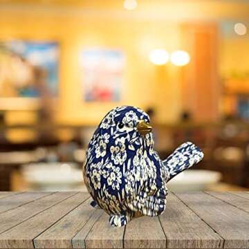 Jolitee Chinoiserie Blue Robin Hand Painted Birds Set of 4 Resin