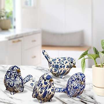 Jolitee Chinoiserie Blue Robin Hand Painted Birds Set of 4 Resin
