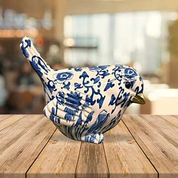 Jolitee Chinoiserie Blue Robin Hand Painted Birds Set of 4 Resin