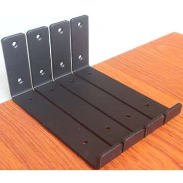 8 Pack - 7.25" L x 4" H x 1.5" W J Lip Shelf Brackets Rustic Farmhouse Iron Wall Floating Shelf Brac...