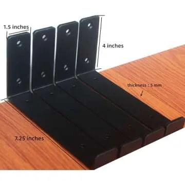 8 Pack - 7.25" L x 4" H x 1.5" W J Lip Shelf Brackets Rustic Farmhouse Iron Wall Floating Shelf Bracket Metal Shelf Bracket Industrial Shelf Supports with Screws Black