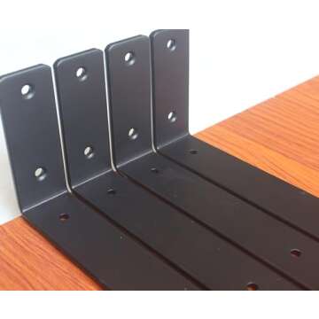 8 Pack - 7.25" L x 4" H x 1.5" W J Lip Shelf Brackets Rustic Farmhouse Iron Wall Floating Shelf Bracket Metal Shelf Bracket Industrial Shelf Supports with Screws Black