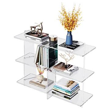 solaround Acrylic Bookshelf, Small 3 Tier Bookcase for Small Spaces,Acrylic Console Table, Hallway E...