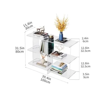 Solaround Acrylic Bookshelf - 3 Tier Clear Bookcase for Small Spaces