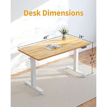 CubiCubi Standing Desk, 48 x 24 Inch Electric Stand up Height Adjustable Home Office Table, Sit Stand Desk with Splice Board, White Frame & Light Rustic Brown Desktop