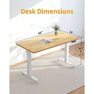 CubiCubi Standing Desk, 48 x 24 Inch Electric Stand up Height Adjustable Home Office Table, Sit Stand Desk with Splice Board, White Frame & Light Rustic Brown Desktop