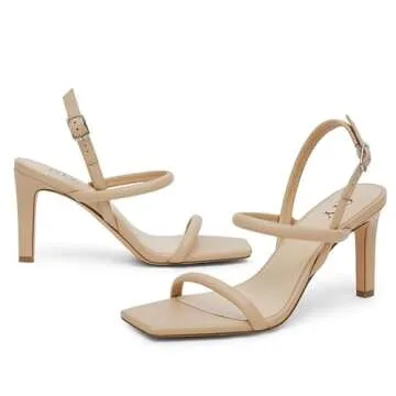 QIY Sandals Women Nude Strappy Open Toe Sandals Ankle Strap Summer Heels for Women Square Toe High Heel Sandals for Women 2024 Fashion Size 9