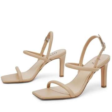 QIY Sandals Women Nude Strappy Open Toe Sandals Ankle Strap Summer Heels for Women Square Toe High Heel Sandals for Women 2024 Fashion Size 9