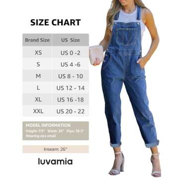 luvamia Women's Casual Adjustable Denim Bib Overalls Jeans Pants Fashion Loose Overall Jumpsuits Classic Blue Size X-Small (Size 0 - Size 2)