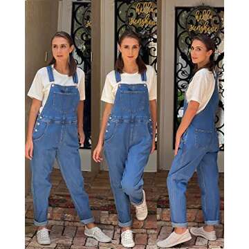 luvamia Women's Casual Adjustable Denim Bib Overalls Jeans Pants Fashion Loose Overall Jumpsuits Classic Blue Size X-Small (Size 0 - Size 2)