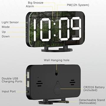 WulaWindy Digital Alarm Clock with USB Charger and Snooze