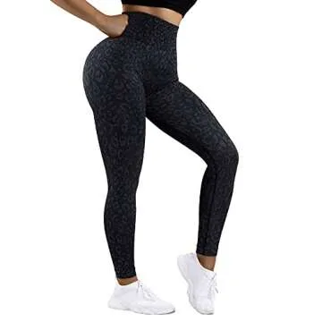 SUUKSESS Scrunch Butt Lifting Seamless Leggings for Women Booty High Waisted Workout Yoga Pants (Leopard Black, M)