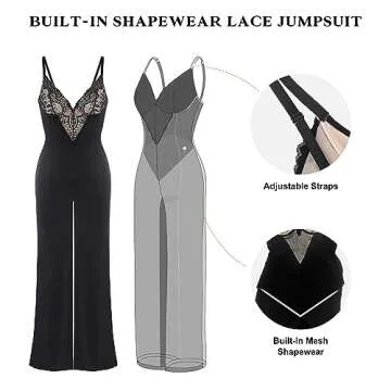 Popilush Shapewear Jumpsuit for Women - Lace Jumpsuit Built in Shapewear V Neck Spaghetti Straps Wid...
