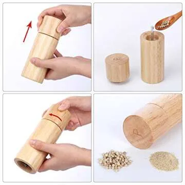 KKC HOME ACCENTS Wooden Salt and Pepper Grinder sets,6 inch, Salt Pepper Grinder Mill sets,Rubber Wood,Adjustable Coarseness Fine to Coarse