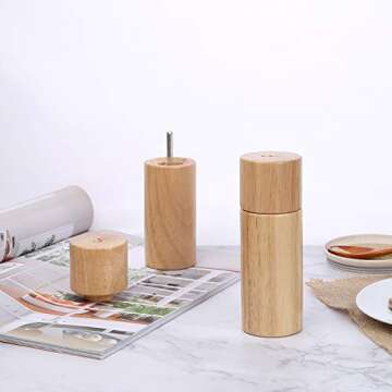KKC HOME ACCENTS Wooden Salt and Pepper Grinder sets,6 inch, Salt Pepper Grinder Mill sets,Rubber Wood,Adjustable Coarseness Fine to Coarse
