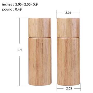 KKC HOME ACCENTS Wooden Salt and Pepper Grinder sets,6 inch, Salt Pepper Grinder Mill sets,Rubber Wood,Adjustable Coarseness Fine to Coarse