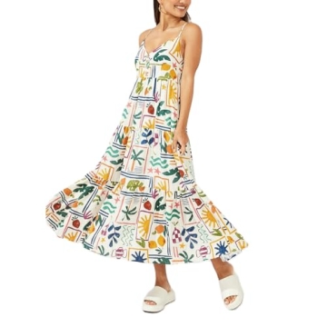 Women Y2k Boho Maxi Dress Vintage Floral Tie Shoulder Strap Sleeveless A Line Long Dress Summer Beach Flowy Dresses