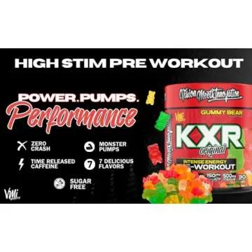 K-XR Pre-Workout Energy Powder | Intense Energy Pre-Workout Drink for Men and Women| Creatine Free | Improves Performance - Enhanced Focus & Increased Endurance | 30 Servings (Gummy Bear)