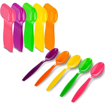 MT Products Rainbow Colored Disposable Tea Spoons - Durable for Parties and School