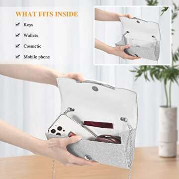 UBAYMAX Evening Bag Clutch Purses for Women Lady Girl Handbags Crossbody Bag Wedding Bag for Prom Cocktail Party Wedding Engagement (Silver)