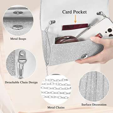 UBAYMAX Evening Bag Clutch Purses for Women Lady Girl Handbags Crossbody Bag Wedding Bag for Prom Cocktail Party Wedding Engagement (Silver)