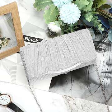 UBAYMAX Evening Bag Clutch Purses for Women Lady Girl Handbags Crossbody Bag Wedding Bag for Prom Cocktail Party Wedding Engagement (Silver)