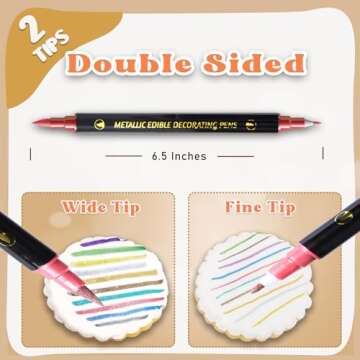 Edible Metallic Markers, 3Pcs Food Shimmering Color Pens With Dual Tips For Cookie/Cake/Cupcake/Fond...