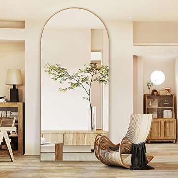 NeuType Arched Full Length Mirror, 71"x32"Full Body Mirror, Wooden Thin Frame, Hanging or Leaning Against Wall, Oversized Large Bedroom Mirror, Floor Mirror, Dressing Mirror, Gold