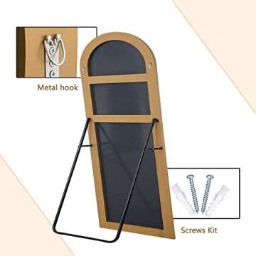NeuType Arched Full Length Mirror, 71"x32"Full Body Mirror, Wooden Thin Frame, Hanging or Leaning Against Wall, Oversized Large Bedroom Mirror, Floor Mirror, Dressing Mirror, Gold