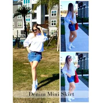 Mancreda Women Denim Cargo Skirt Mini Low Waist Button Bodycon Y2K Flap Pockets Skirts(BL,L)